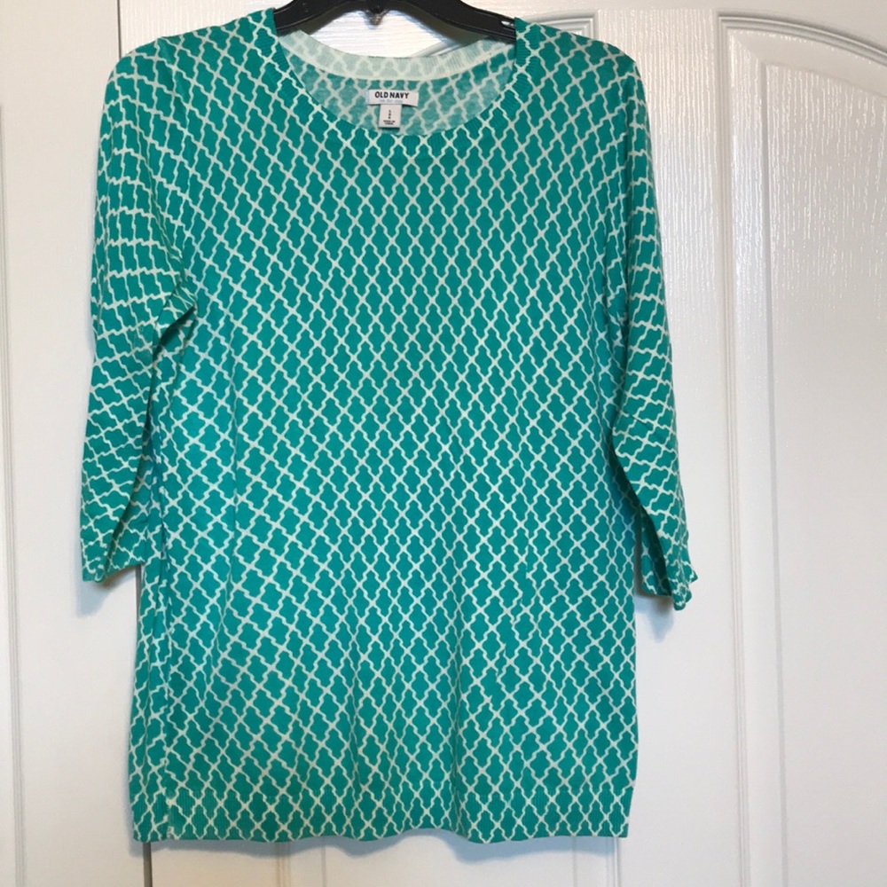 Old Navy Teal and White Geometric print Sweater